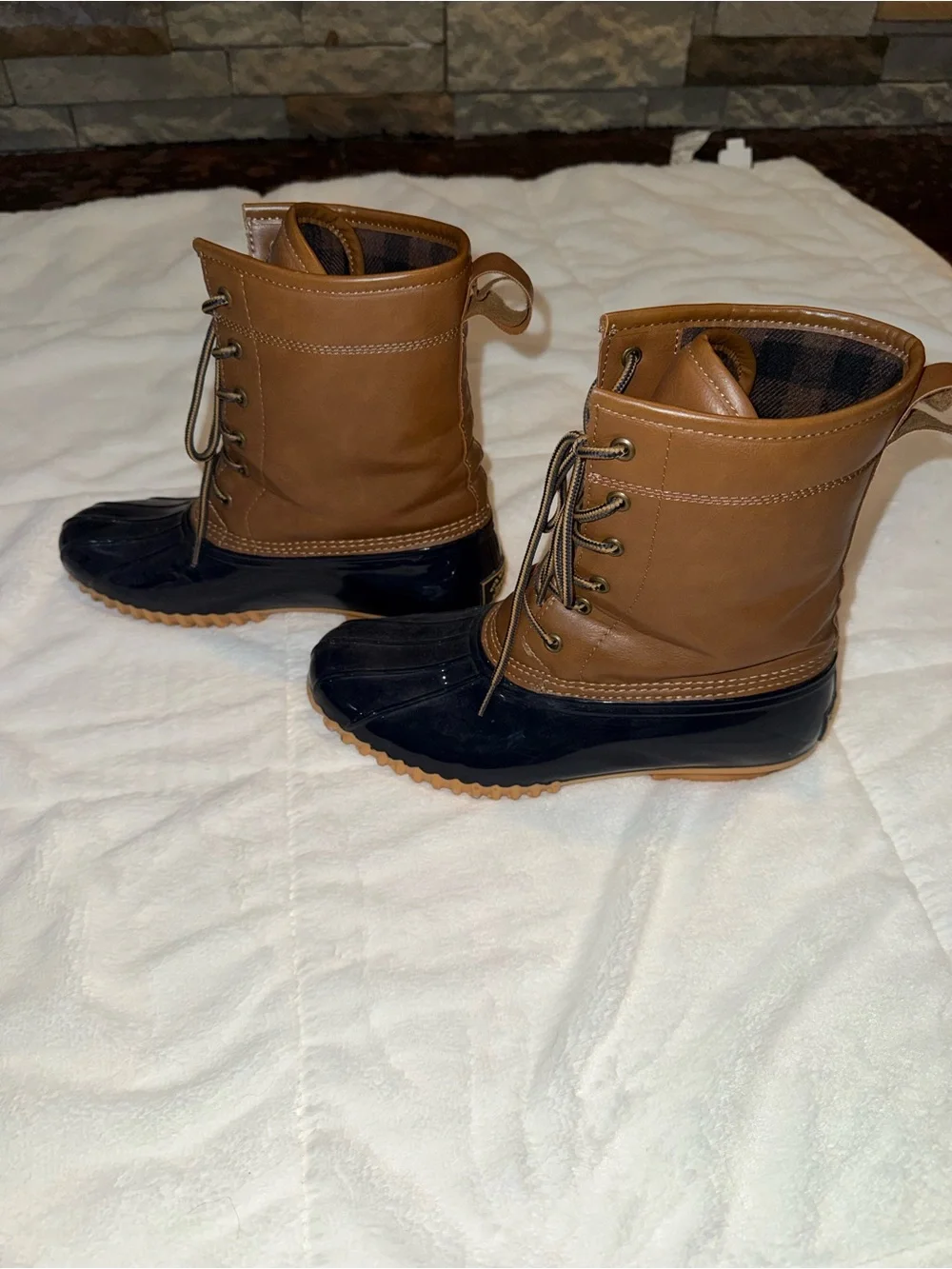 Sporto Brown Leather-Look and Black Waterproof Lace-Up Winter Boots